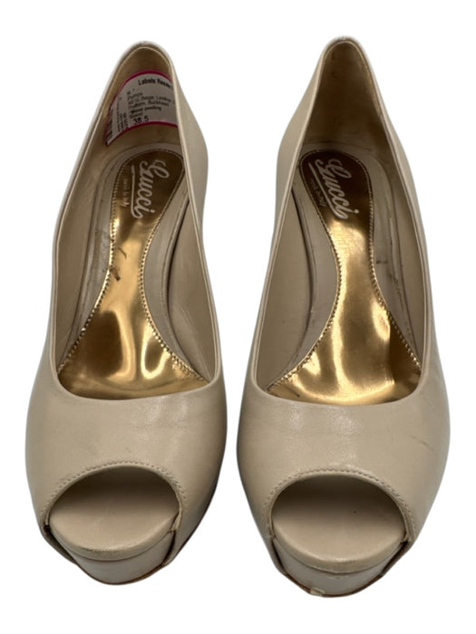 Gucci Shoe Size 38.5 Beige Leather Peep Toe Stiletto Platform Pumps Beige / 38.5