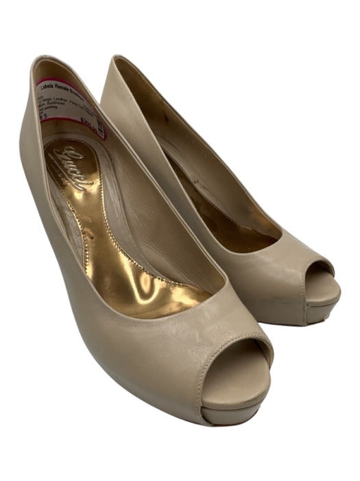 Gucci Shoe Size 38.5 Beige Leather Peep Toe Stiletto Platform Pumps Beige / 38.5