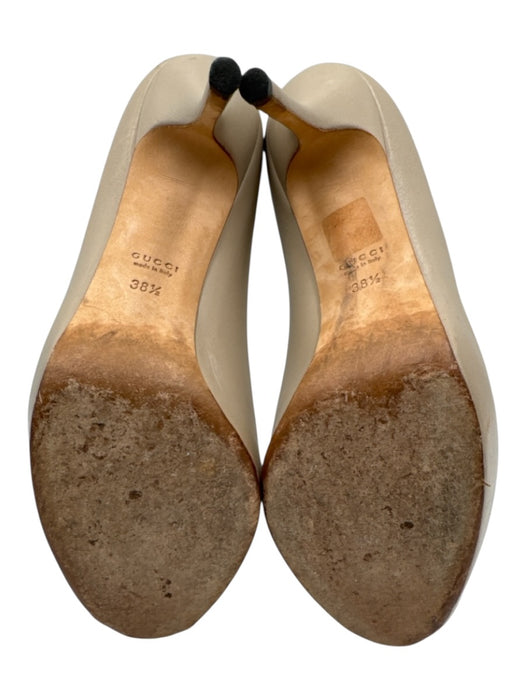 Gucci Shoe Size 38.5 Beige Leather Peep Toe Stiletto Platform Pumps Beige / 38.5