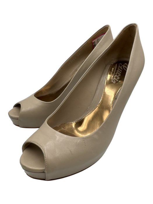 Gucci Shoe Size 38.5 Beige Leather Peep Toe Stiletto Platform Pumps Beige / 38.5