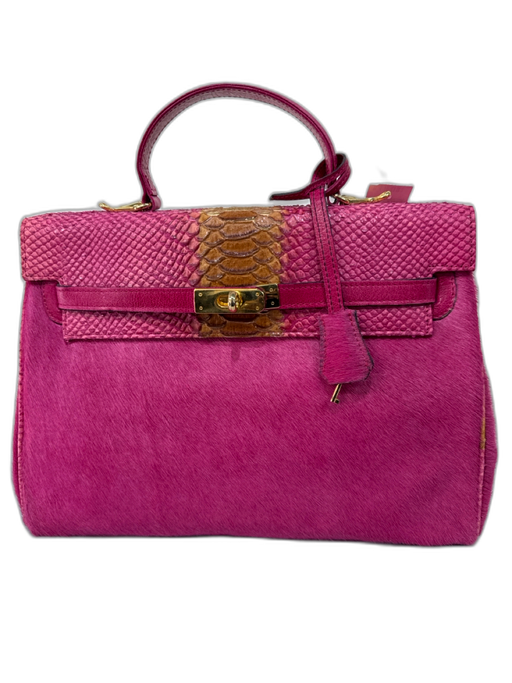 Tiziana Collections Pink & Orange Leather Pony Hair Snakeskin Hand Bag Pink & Orange