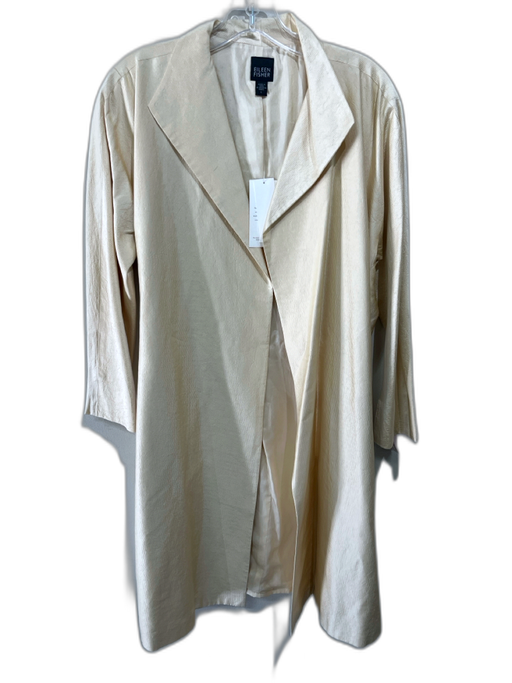 Eileen Fisher Size L Cream Silk Textured Open Front Long Jacket Cream / L