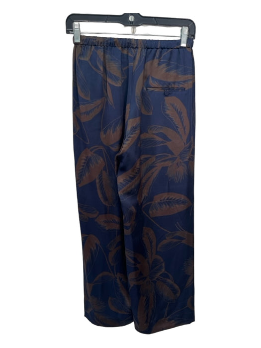 Vince Size XXS Blue & Brown Silk Elastic Drawstring Leaves Wide Straight Pants Blue & Brown / XXS