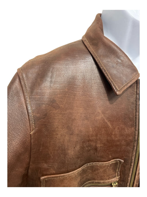Polo Vintage Size L Brown Leather Solid Bomber Zip Up Men's Jacket Brown / L