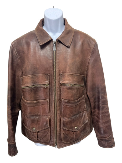 Polo Vintage Size L Brown Leather Solid Bomber Zip Up Men's Jacket Brown / L
