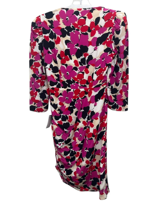 Milly Size 2 Black, White & Pink Silk Abstract Floral V Neck 3/4 Sleeve Dress Black, White & Pink / 2