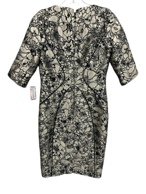 Lela Rose Size 4 Beige & Black Polyester Blend Floral Metallic Cocktail Dress Beige & Black / 4