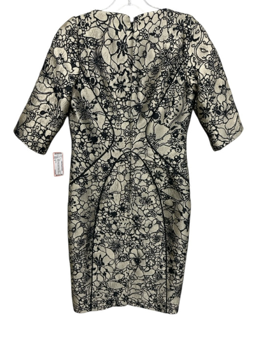 Lela Rose Size 4 Beige & Black Polyester Blend Floral Metallic Cocktail Dress Beige & Black / 4
