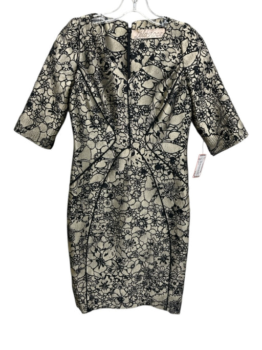Lela Rose Size 4 Beige & Black Polyester Blend Floral Metallic Cocktail Dress Beige & Black / 4