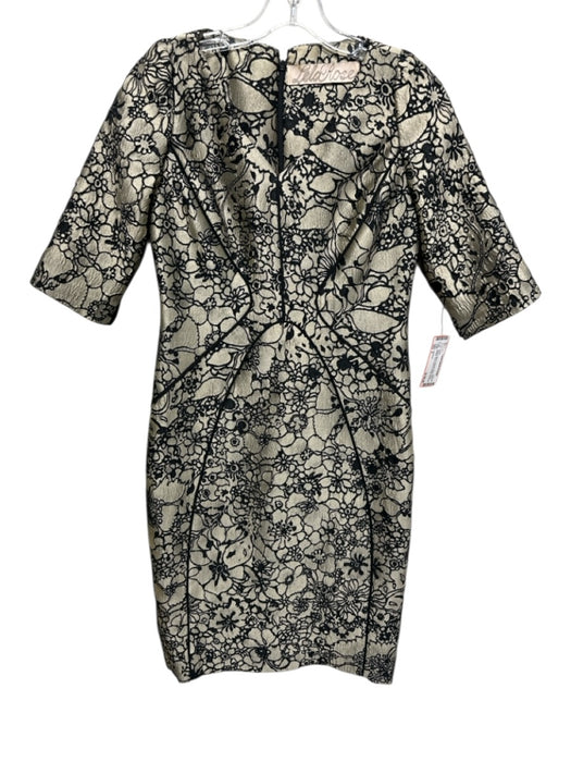 Lela Rose Size 4 Beige & Black Polyester Blend Floral Metallic Cocktail Dress Beige & Black / 4
