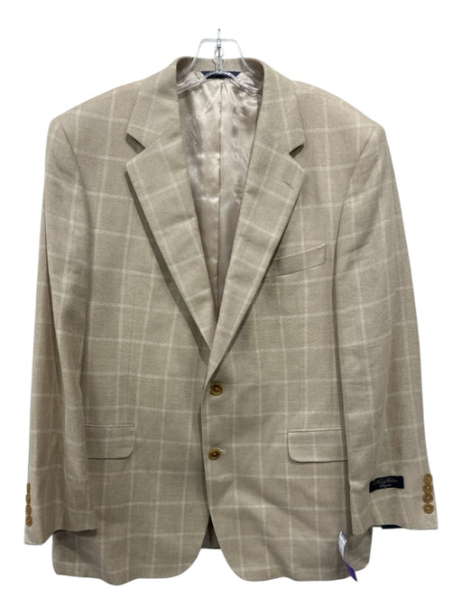 Brooks Brothers Beige & White Wool Blend Plaid 2 Button Men's Blazer Beige & White / 44