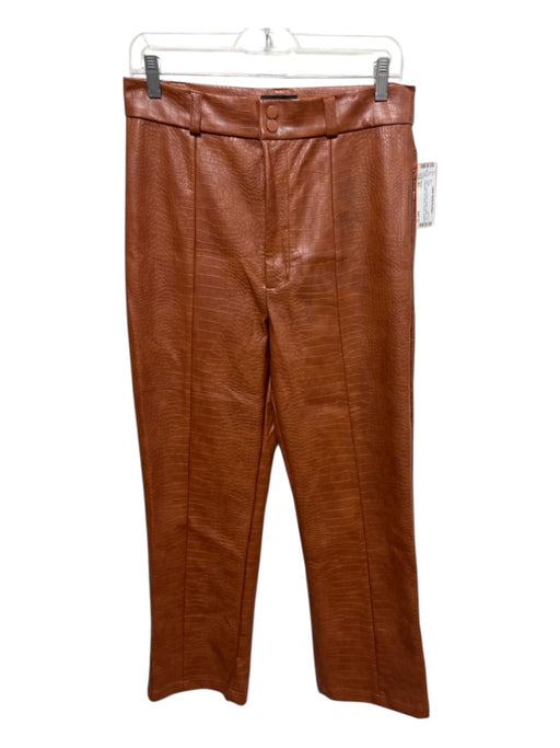Bardot Size 8/L Camel Brown Vegan Leather Croc Embossed Zip & Snap Trouser Pants Camel Brown / 8/L