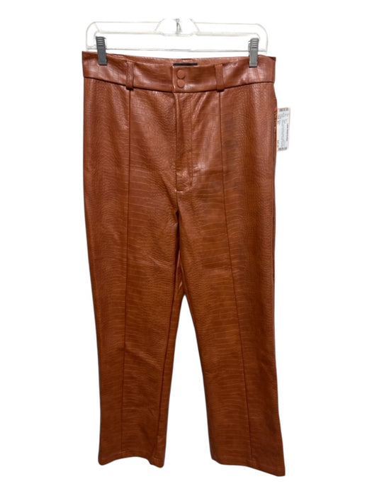 Bardot Size 8/L Camel Brown Vegan Leather Croc Embossed Zip & Snap Trouser Pants Camel Brown / 8/L