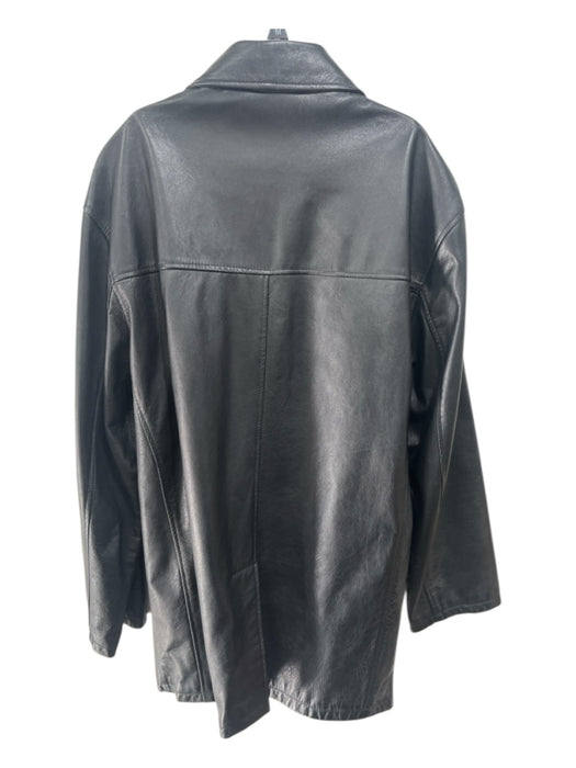 Vera Pelle AS IS Size 52 Black Leather Solid Buttons Men's Jacket Black / 52