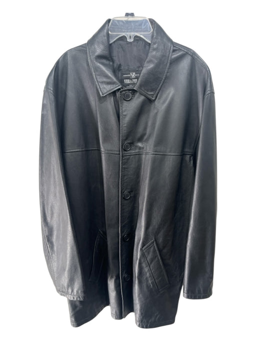 Vera Pelle AS IS Size 52 Black Leather Solid Buttons Men's Jacket Black / 52