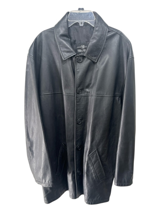 Vera Pelle AS IS Size 52 Black Leather Solid Buttons Men's Jacket Black / 52