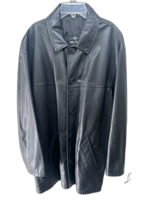 Vera Pelle AS IS Size 52 Black Leather Solid Buttons Men's Jacket Black / 52