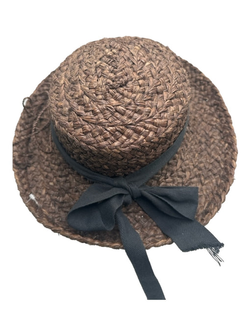 Helen Kaminski Brown Straw With Black Herringbone Ribbon Braid Detailing Hat Brown & White / One Size