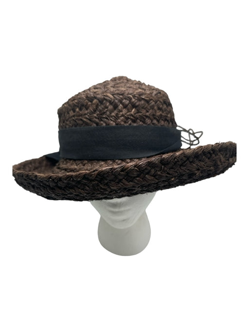 Helen Kaminski Brown Straw With Black Herringbone Ribbon Braid Detailing Hat Brown & White / One Size