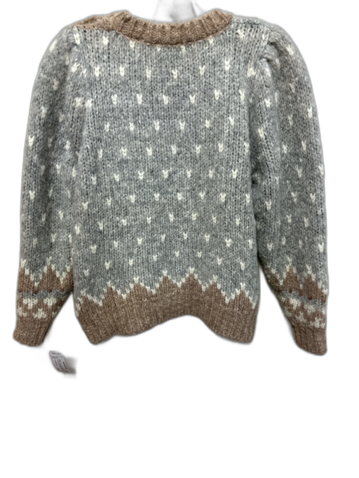 Love Shack Fancy XS Gray, White & Brown Wool Blend Knit Buttons Sweater Gray, White & Brown