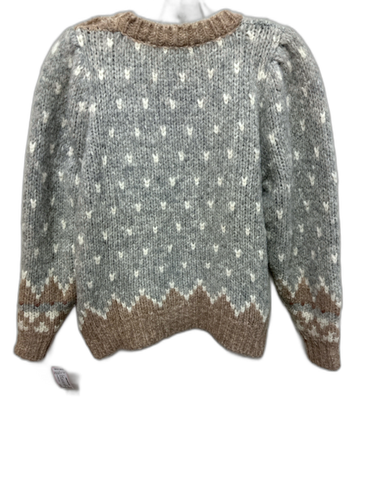 Love Shack Fancy XS Gray, White & Brown Wool Blend Knit Buttons Sweater Gray, White & Brown