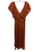 Mes Demoiselles Size 36 Orange Silk Floral Long Sleeve Maxi V Neck Dress Orange / 36