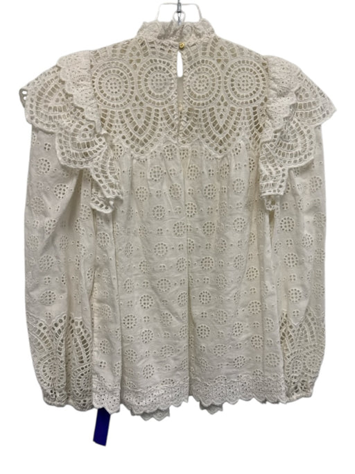 Ulla Johnson Size 2 White Cotton Blend Open Lace Long Balloon Sleeve Top White / 2