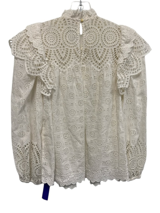 Ulla Johnson Size 2 White Cotton Blend Open Lace Long Balloon Sleeve Top White / 2