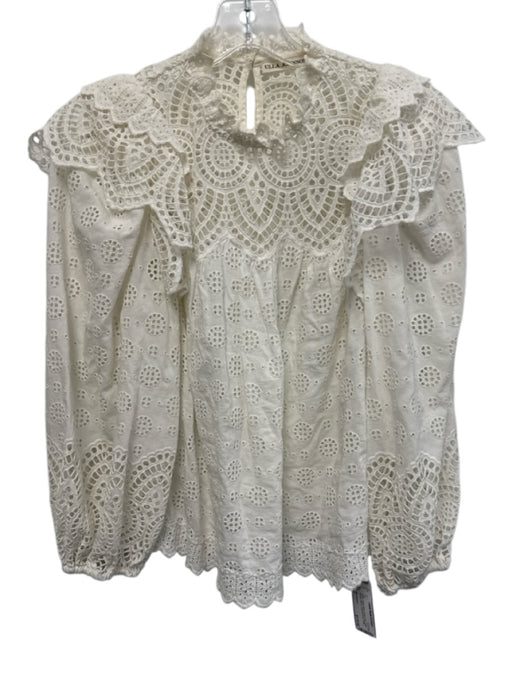 Ulla Johnson Size 2 White Cotton Blend Open Lace Long Balloon Sleeve Top White / 2