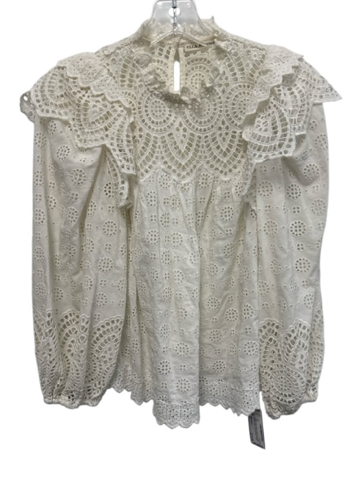 Ulla Johnson Size 2 White Cotton Blend Open Lace Long Balloon Sleeve Top White / 2