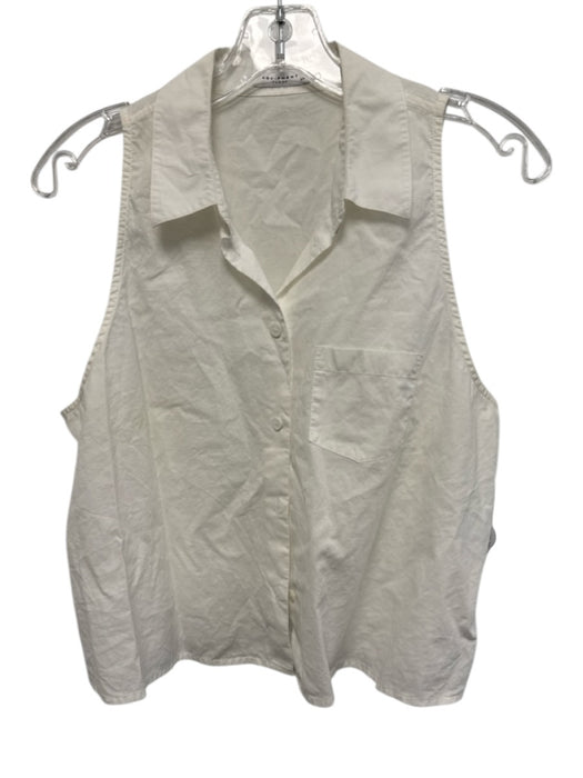 Equipment Femme Size S White Cotton Sleeveless Button Up Collared Top White / S