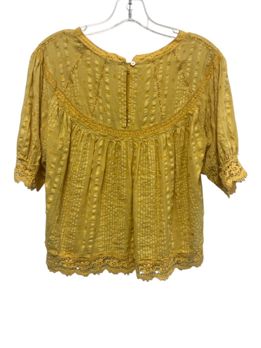 Loveshackfancy Size XS Yellow Cotton Lace Detail Embroidered Keyhole Back Top Yellow / XS
