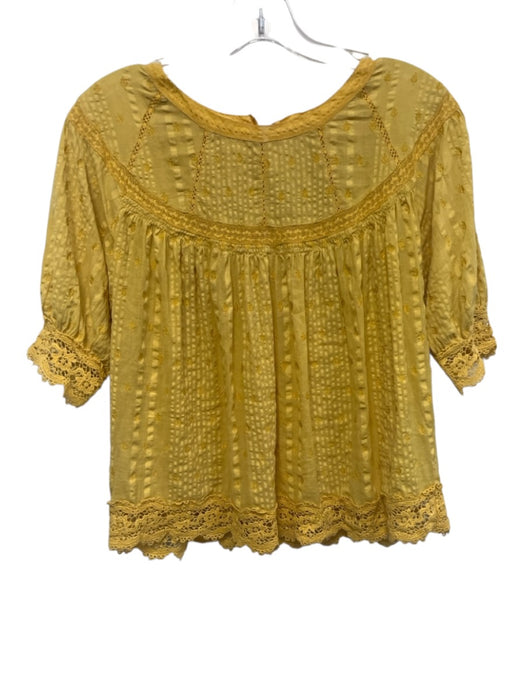 Loveshackfancy Size XS Yellow Cotton Lace Detail Embroidered Keyhole Back Top Yellow / XS