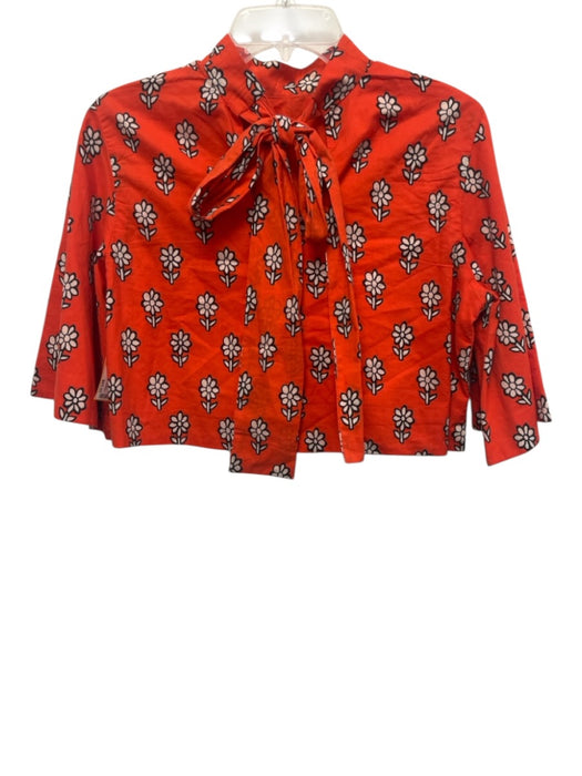 Rhode Size S Red, Navy Blue & White Cotton Floral Blocked Print 1/2 Sleeve Top Red, Navy Blue & White / S