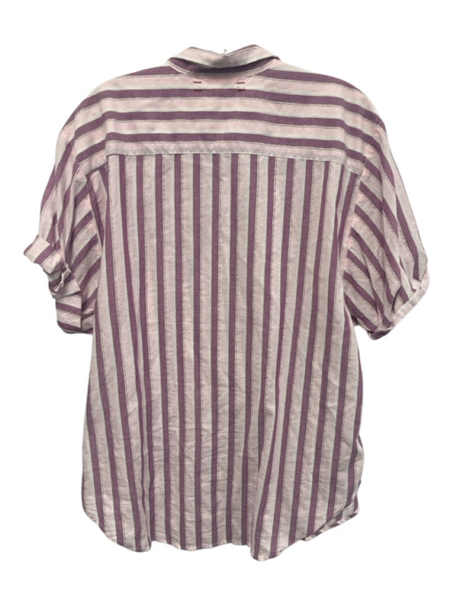 XiRENA Size Est M Purple, Pink & White Missing Fabric Tag Striped Button Up Top Purple, Pink & White / Est M