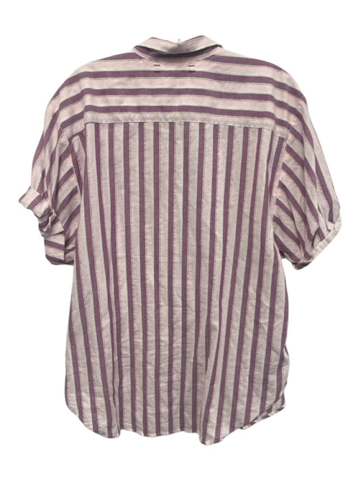 XiRENA Size Est M Purple, Pink & White Missing Fabric Tag Striped Button Up Top Purple, Pink & White / Est M