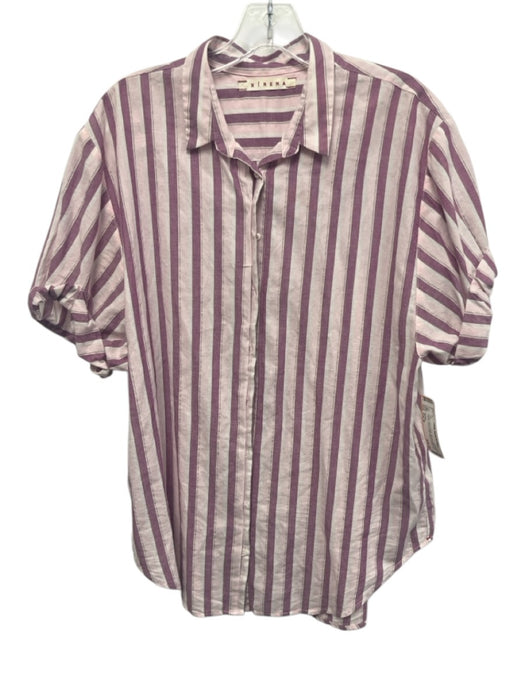 XiRENA Size Est M Purple, Pink & White Missing Fabric Tag Striped Button Up Top Purple, Pink & White / Est M