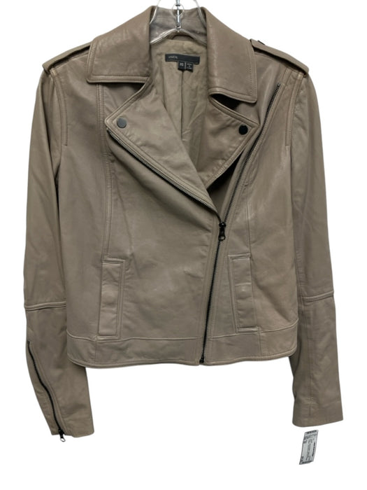 Vince Size XS Taupe Gray Leather Long Sleeve Zip Front Pockets Moto Jacket Taupe Gray / XS