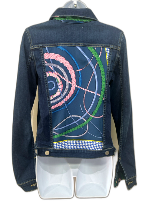 Alessandra Size XS Medium Wash & Multi Cotton Blend Repurposed Scarf Jacket Medium Wash & Multi / XS