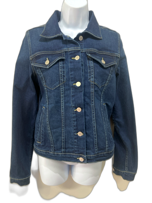 Alessandra Size XS Medium Wash & Multi Cotton Blend Repurposed Scarf Jacket Medium Wash & Multi / XS