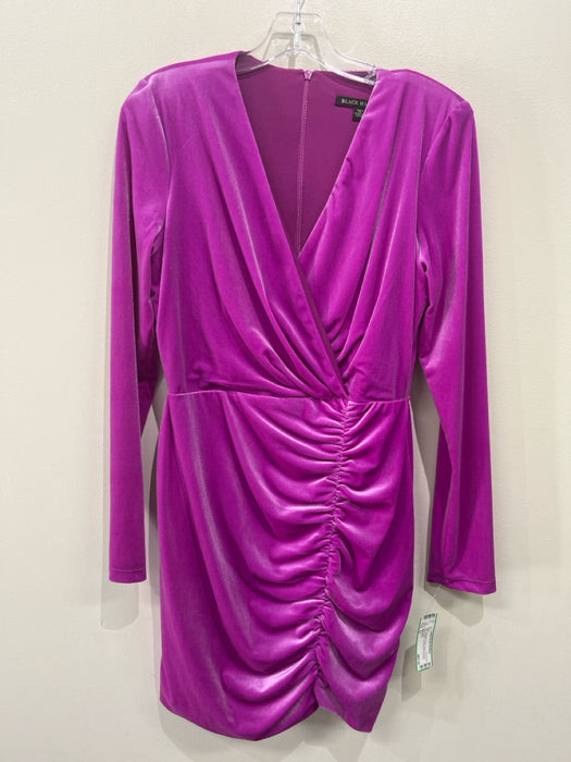 Black Halo Size 10 Magenta Purple Velvet Surplice Ruched Mini Long Sleeve Dress