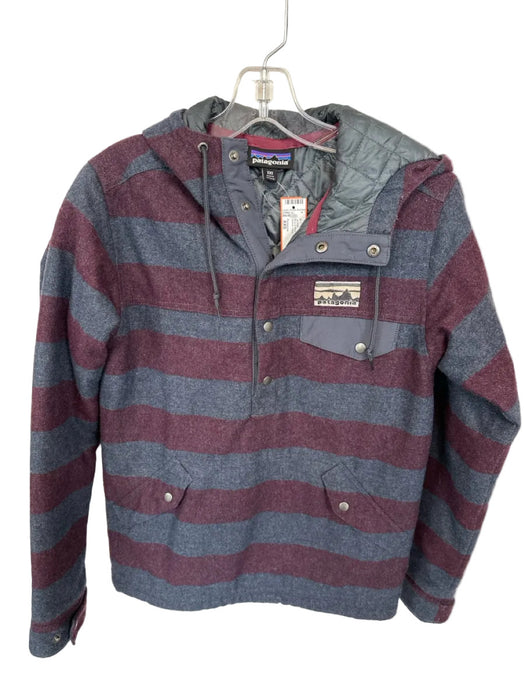 Patagonia Size XXS Blue & Red Cotton Blend Striped Hood Men's Jacket