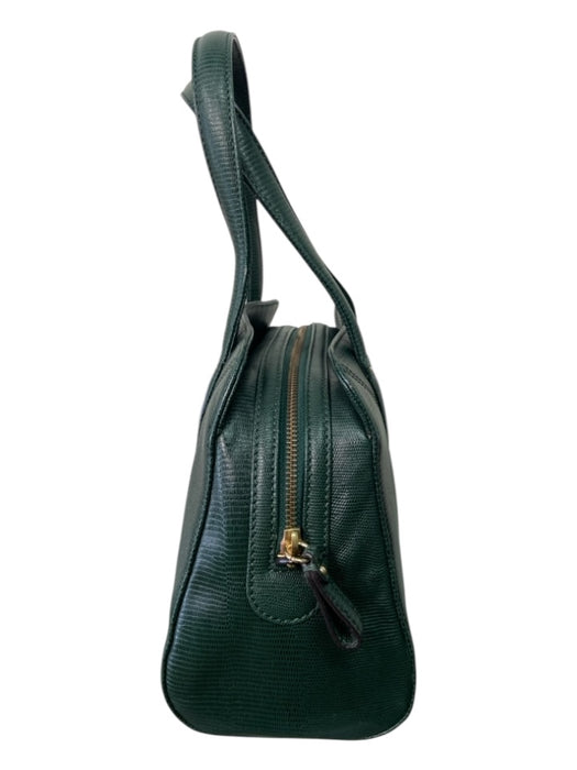 Brooks Brothers Green Leather Zip Close Top Zip Gold Hardware Bag Green