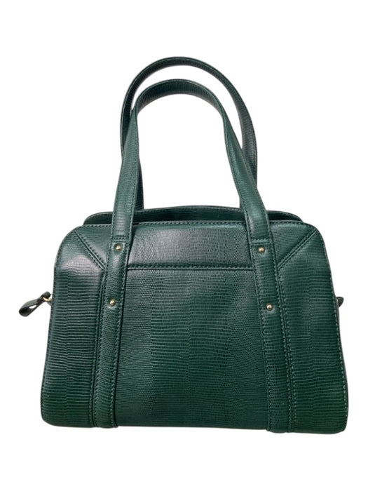 Brooks Brothers Green Leather Zip Close Top Zip Gold Hardware Bag Green