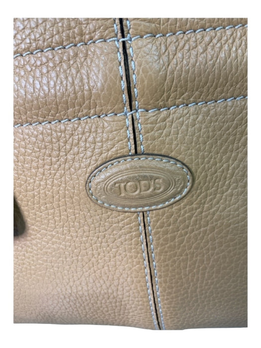 Tod's Tan Leather Pebbled Tote Silvertone Hardware Bag Tan