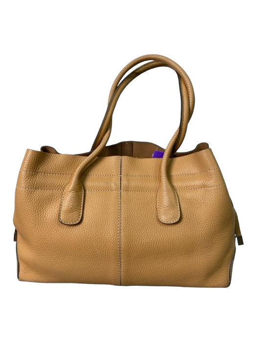 Tod's Tan Leather Pebbled Tote Silvertone Hardware Bag Tan