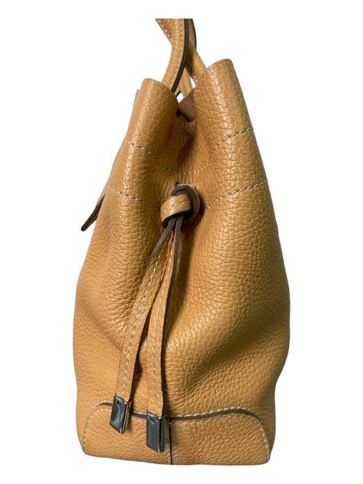 Tod's Tan Leather Pebbled Tote Silvertone Hardware Bag Tan