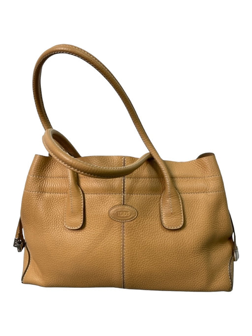 Tod's Tan Leather Pebbled Tote Silvertone Hardware Bag Tan