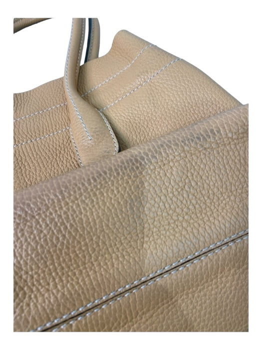 Tod's Tan Leather Pebbled Tote Silvertone Hardware Bag Tan