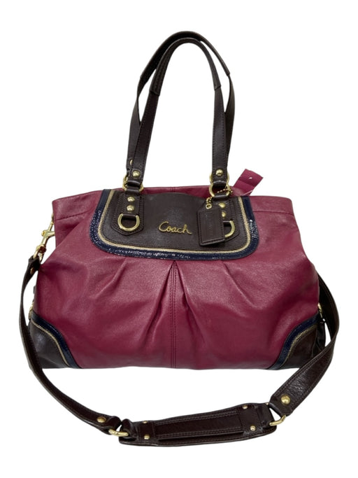 Coach Burgundy & Brown Leather Goldtone Trim color block Top Handle Bag Burgundy & Brown